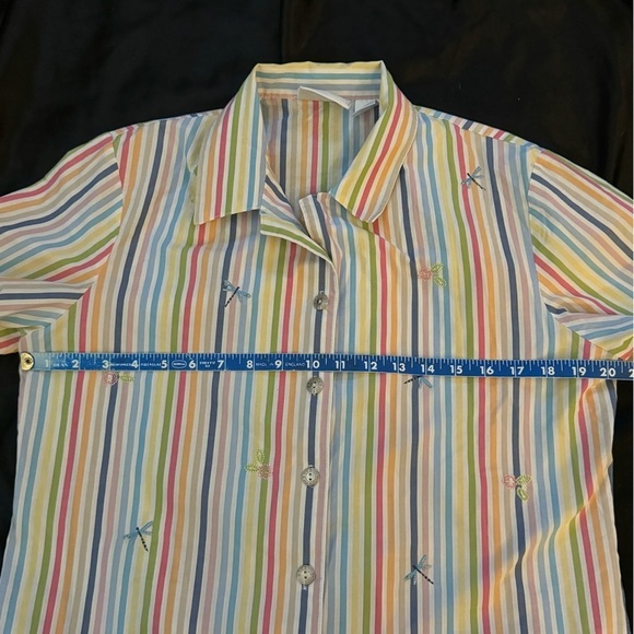 Vintage Alfred Dunner rainbow stripped short sleeve button down dragonfly stitch - Picture 4 of 8